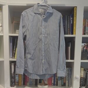 Miss London Men's White and Blue Striped Shirt